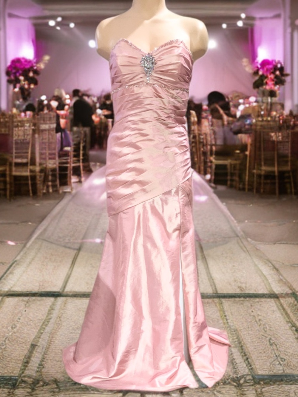 Camille La Vie Pink Beaded Maxi Dress Gown Ruffles Jeweled Wedding Guest Hoco 4